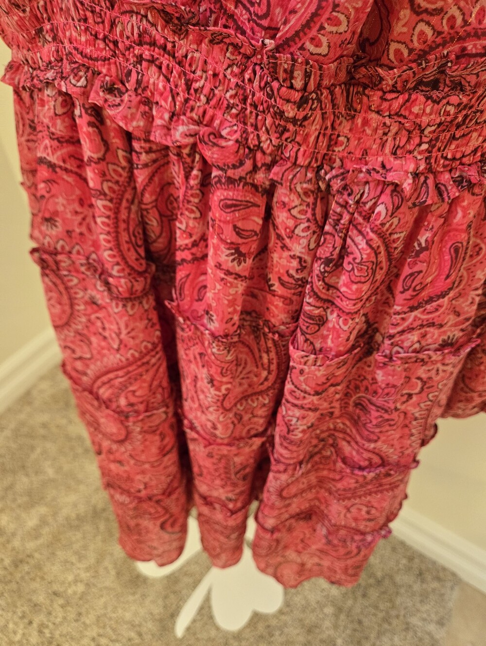 Torrid Pink Paisley Babydoll Mini Dress Size 1 Boho Sheer Sleeve Lined - Picture 6 of 14